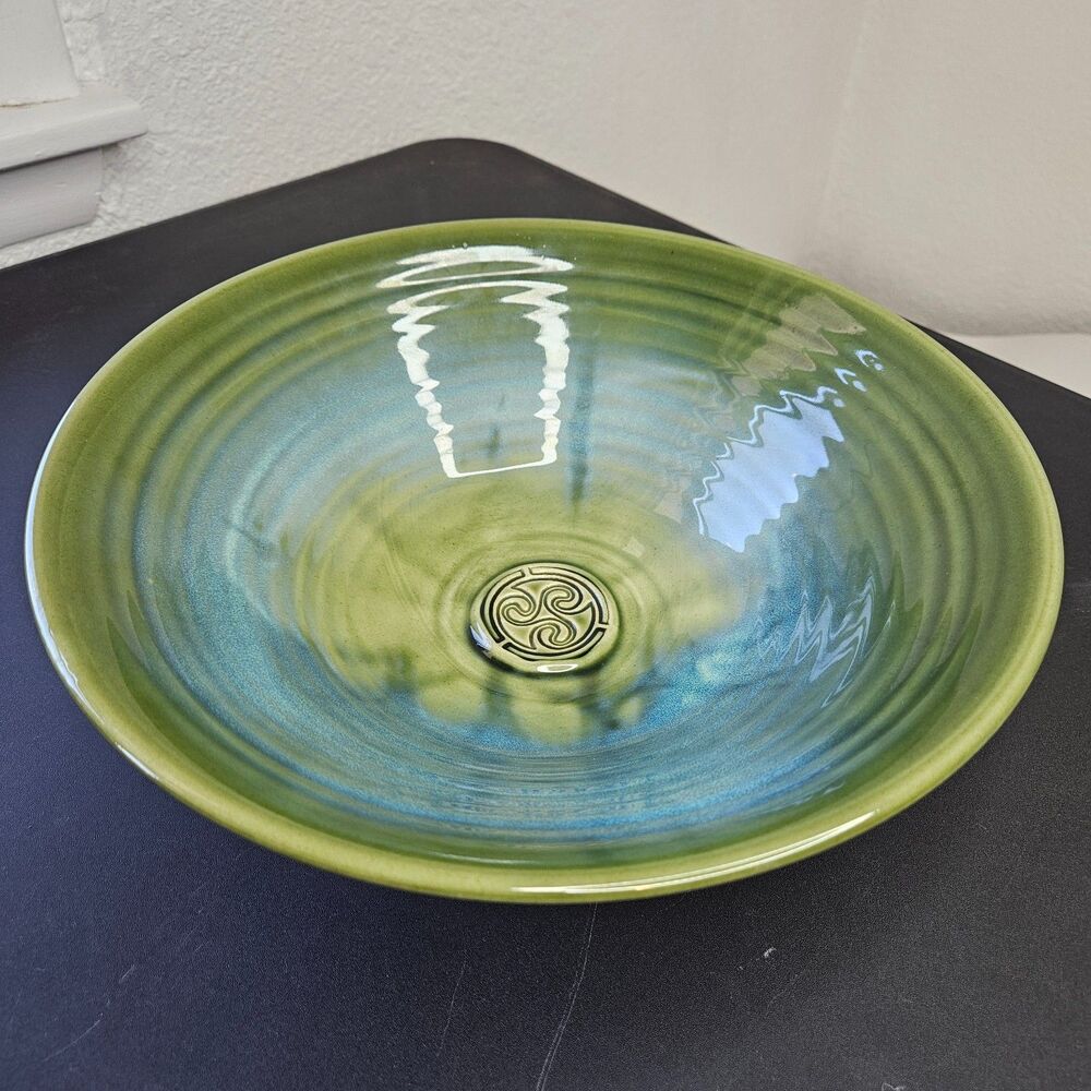 Colm De Ris Irish Pottery 12.5" Large Stoneware Bowl Celtic Triskele Spiral